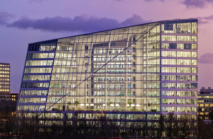 The Edge building in Amsterdam at twilight